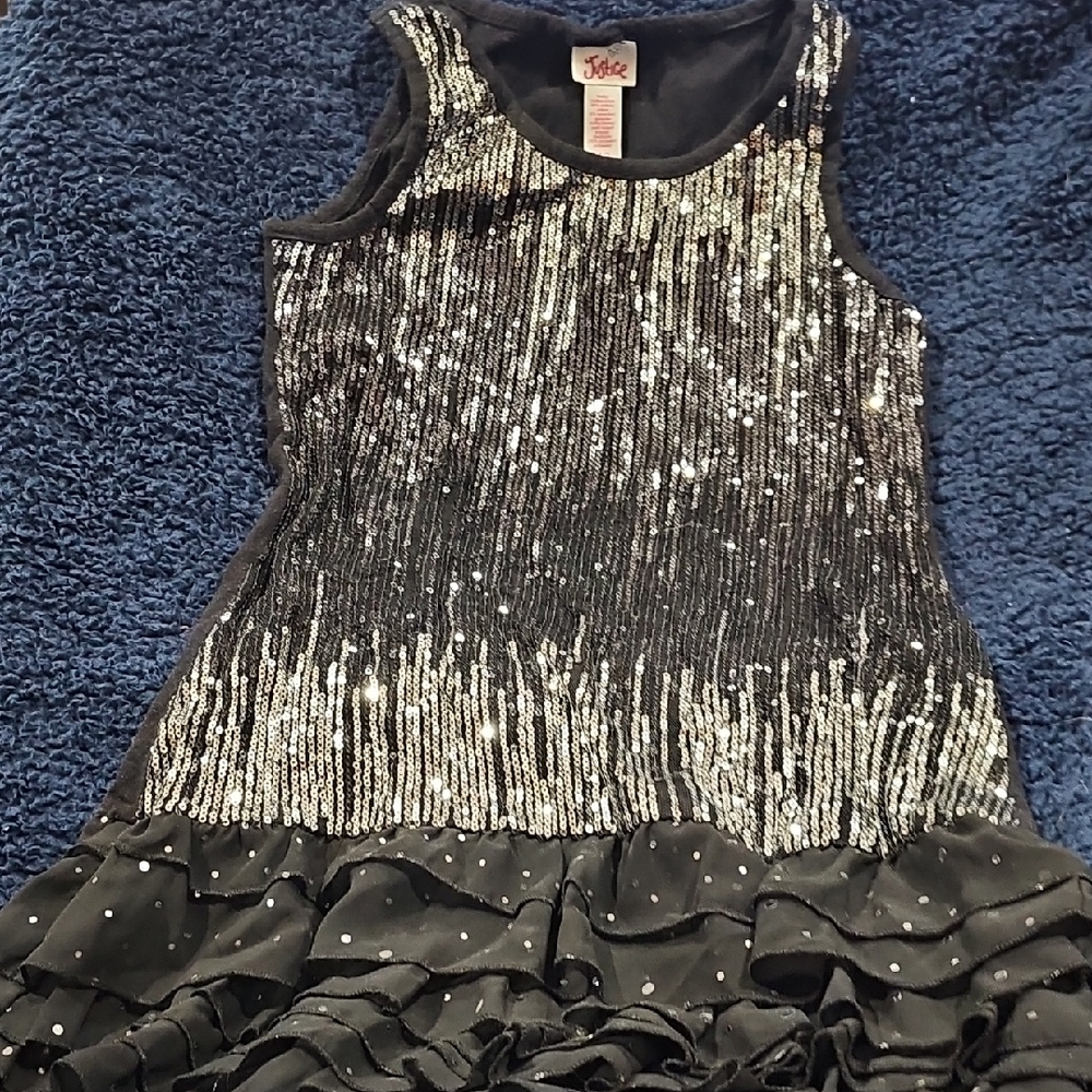 Justice Black and Silver Sequin Tiered Cocktail Dress